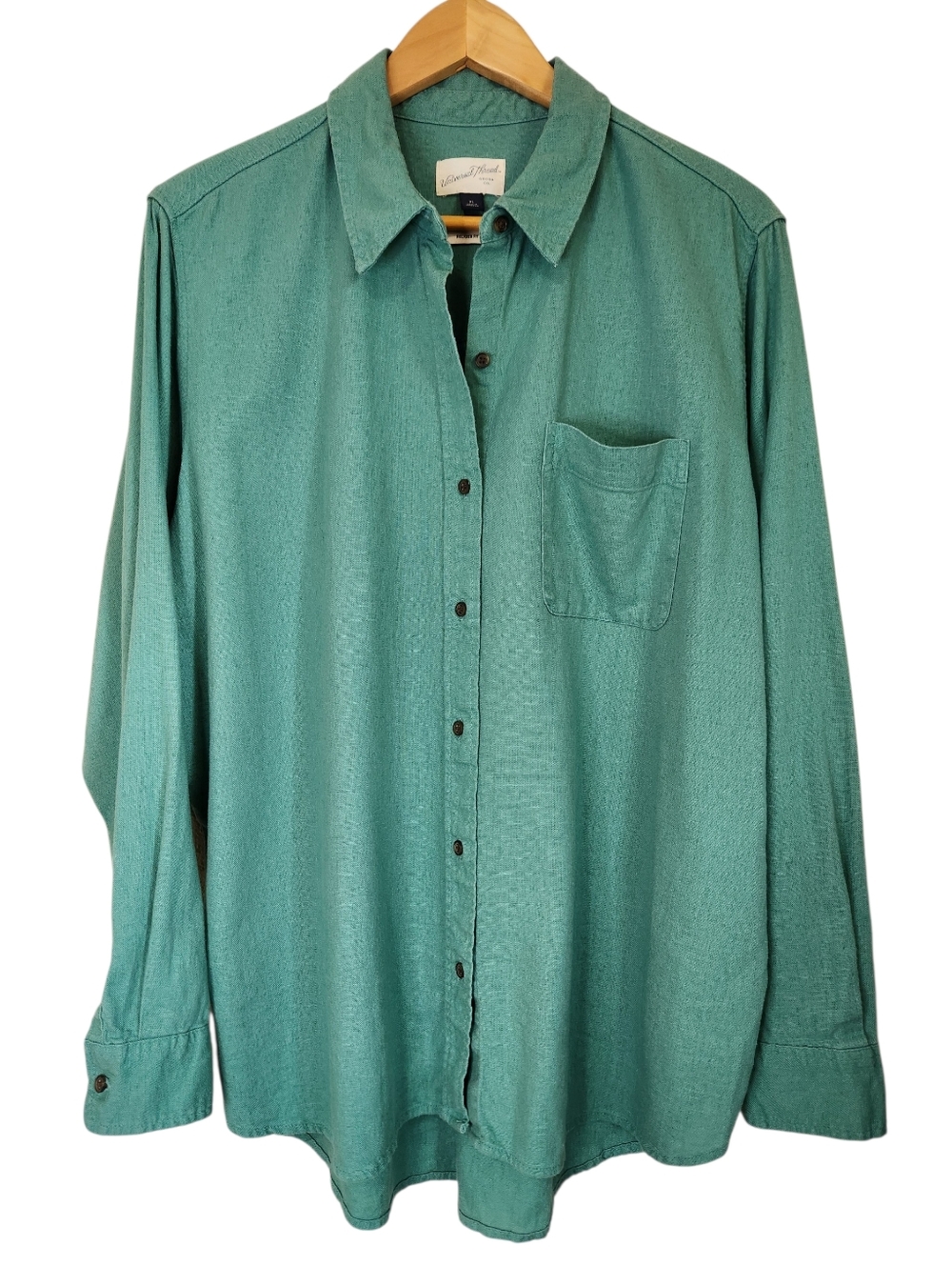 Universal Thread Linen Blend Womens XL Relaxed Fit Button Up Shirt Green